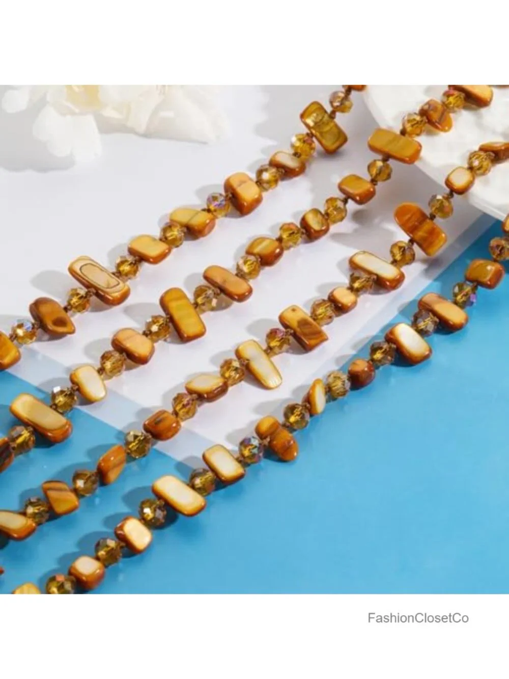 Boho Long Knotted Beaded Necklace Handmade Cowrie Shell Glass Women Strand